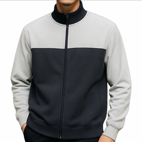 KENNETH COLE NY Gray Colorblock Zip Cotton Jacket Stand Collar Men Medium Sporty - Picture 1 of 14